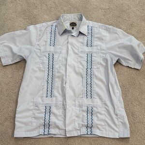 San Cristobal Classic Guayabera Light Blue Embroidered Button Down Shirt
